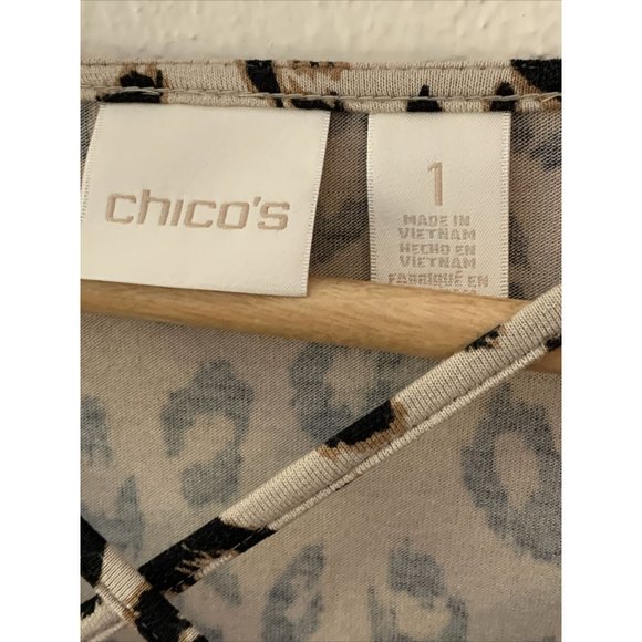 Chico's Womens Top 1 Medium/8 Beige Leopard Animal Print Long Sleeve V Neck - Picture 4 of 7